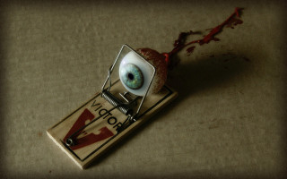 Mousetrack eye red arrow blood - a surrealist sculpture free wallpaper