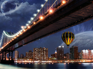 Hot air balloon night city 2 - a hot air balloon free wallpaper for desktop