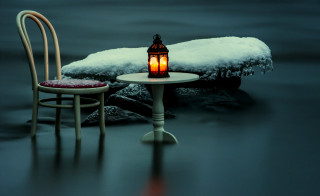 Table chair lantern snow small - surreal free wallpaper