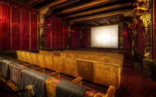 Theater screen chairs curtained wall - a theater free wallpaper
