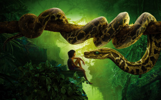 Woman tree snake jungle green - poster art free wallpaper for desktop