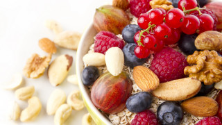 Bowl of fruit and nuts - the side of the bowl free wallpaper