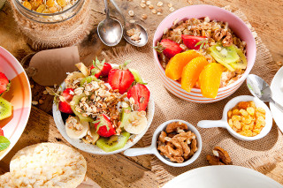 Fruit cereal nuts salad table - arcimboldo free wallpaper