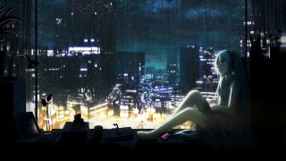 Woman sitting window sill city 2 - the building free wallpaper for desktop