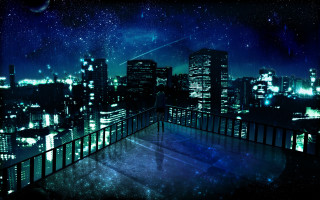 City skyline night balcony person - a balcony free wallpaper