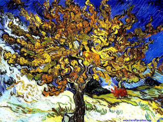 Tree yellow leaves snow ground - a painting of a tree free wallpaper