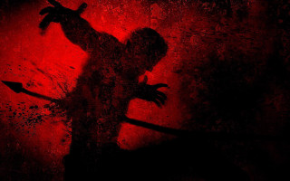 Bloody silhouette man holding knife - a bloody knife free wallpaper
