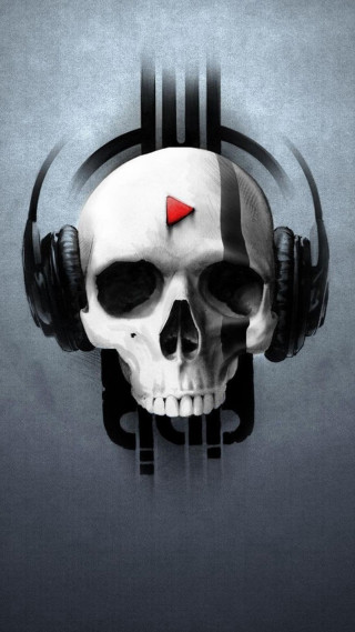 Skull headphones heart red forehead - free 3d render wallpaper