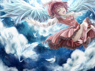 Girl pink dress flying wings - a pink dress free wallpaper for desktop