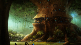 Tree house forest birds people - cedric peyravernay free wallpaper for desktop