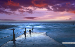 Pier sunset purple sky clouds 2 - rich moody colour free wallpaper