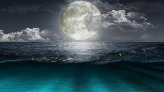 Full moon ocean water clouds - over the ocean water free wallpaper
