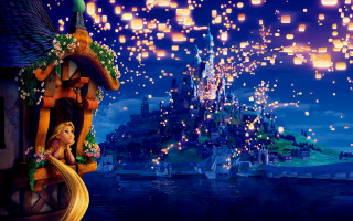 Tangled lanterns castle lake fairy - the animated movie free wallpaper for desktop