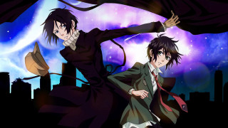 Anime characters city night purple - a purple sky in the background free wallpaper