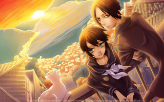 Anime couple sunset cityscape gothic - official art free wallpaper for desktop