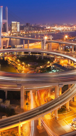 City traffic night bridge lights 2 - objective abstraction free wallpaper for mobile