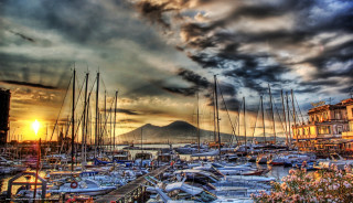 Marina boats mountain sunset sunrise - a marina free wallpaper