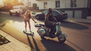 Man woman scooter street cinematic - free vintage wallpaper for desktop