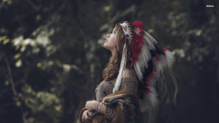 Woman native american headdress sky - the background in the background free wallpaper