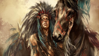 Native american man horse feathers - western comic book art free wallpaper