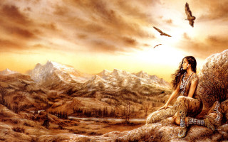 Native american woman rock bird - don maitz free wallpaper for desktop