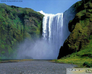 Waterfall boat river mountain blue - a mountain in the background free wallpaper