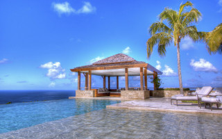 Gazebo water palm lounge beach - a large body of water free wallpaper