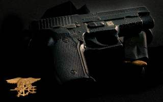 Toy gun gold eagle pin - dark background free wallpaper for desktop