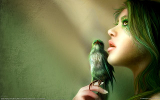 Woman holding green bird green - a green bird free wallpaper