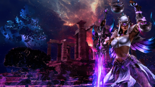 Woman white outfit sword purple - a white outfit holding free wallpaper