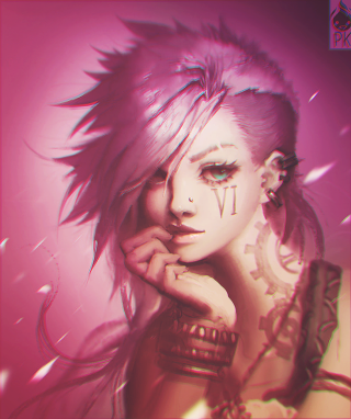 Pink hair tattoos face neck - cyberpunk art free wallpaper for mobile