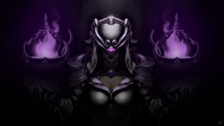 Woman purple mask purple lights - her face and chest free wallpaper for desktop
