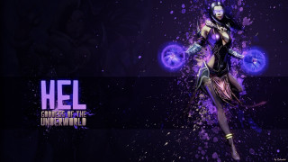 Futuristic woman sword purple background 2 - a splash of paint free wallpaper