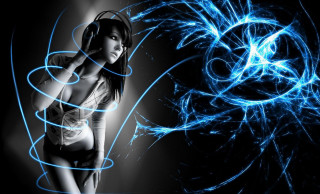 Woman white top blue lines - psychedelic art free wallpaper