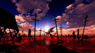 Crosses field cloudy sky sunset - global illumination free wallpaper for desktop