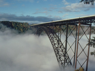 Bridge above clouds trees blue - above the cloud free wallpaper