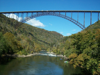 Bridge river boat mountain scenery - alson s. clark free wallpaper for desktop