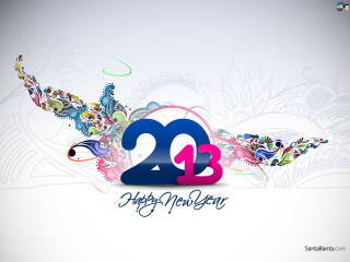 Colorful happy newyear bird flowers - new free wallpaper for desktop