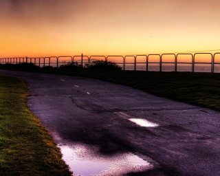 Road fence water sunset dawn - digital photography free wallpaper