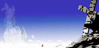 Man rock cross castle sky - giantess art free wallpaper for desktop