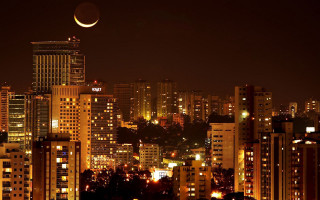 City skyline crescent moon nighttime 2 - hurufiyya free wallpaper for desktop