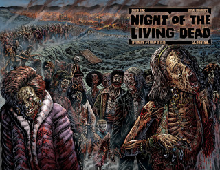 Zombies walking line people sign - living free wallpaper