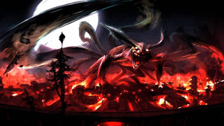 Demonic dragon flying city night - over a city free wallpaper for desktop