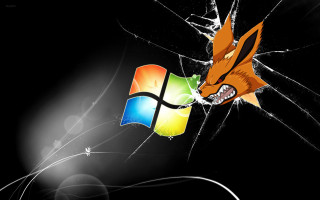 Cracked window fox black background - white line free wallpaper