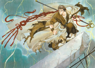 Man sword whip rock rain - sōsaku hanga free wallpaper for desktop