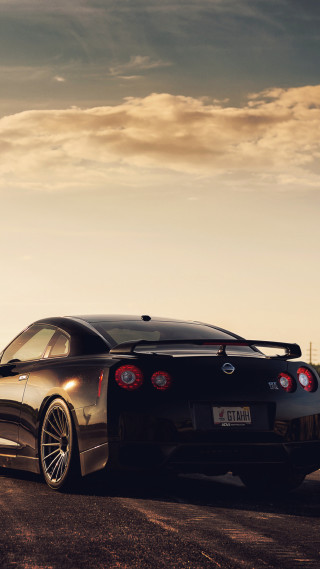 Black sports car sunset dawn - the side of the road free wallpaper for mobile