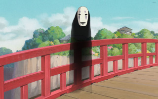 Cartoon ghost mask bridge river - a cartoon of a person free wallpaper