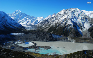 Mountain lake snowy background city - covered free wallpaper
