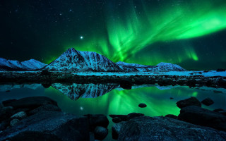 Green blue aurora mountain lake - aurora free wallpaper
