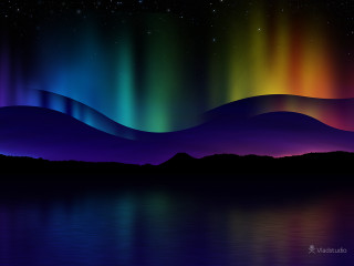 Aurora borealis mountains water night - hudson river school free wallpaper